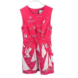 Maeve Dress‎ Womens 4 Red Sailboat Nautical Print Sleeveless Summer Pockets Zip
